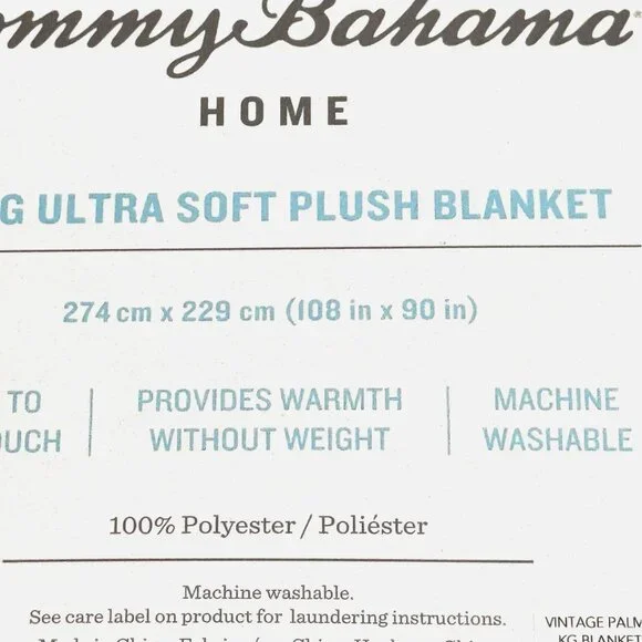 Tommy Bahama Green Vintage Palms KING Blanket Swaying Fronds Plush Micro Fleece